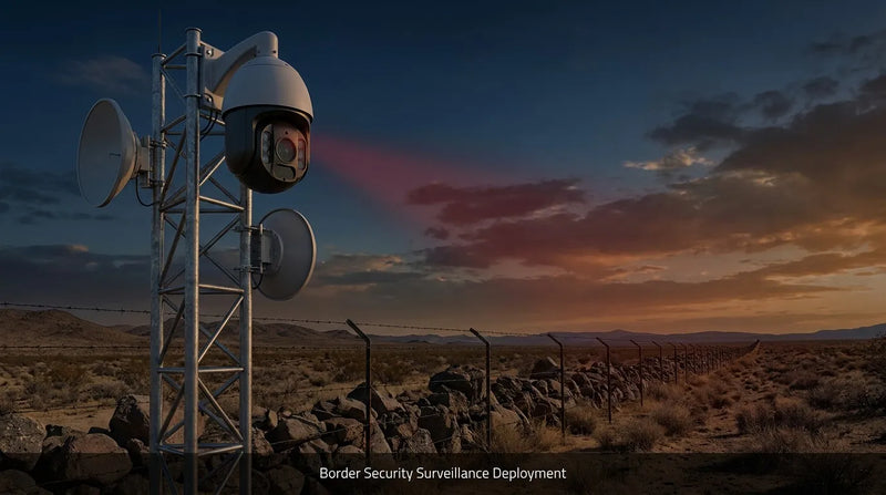 Long-range PTZ camera deployed on border security perimeter fence line